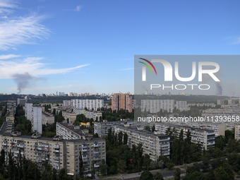 Smoke is rising over the Ukrainian capital as a result of a massive Russian missile strike in Kyiv, Ukraine, on July 08, 2024. NO USE RUSSIA...