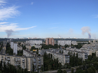 Smoke is rising over the Ukrainian capital as a result of a massive Russian missile strike in Kyiv, Ukraine, on July 08, 2024. NO USE RUSSIA...