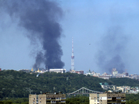 Smoke is rising over the Ukrainian capital as a result of a massive Russian missile strike in Kyiv, Ukraine, on July 08, 2024. NO USE RUSSIA...