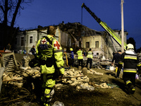 Rescuers are working at Ohmatdyt Children's Hospital that is strongly damaged during a Russian missile strike in Kyiv, Ukraine, on July 08,...