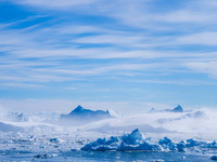 The Ilulissat Icefjord, also known as Sermeq Kujalleq, is draining approximately 7% of Greenland's ice sheet in Ilulissat, Greenland, on Jun...