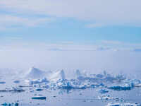 The Ilulissat Icefjord, also known as Sermeq Kujalleq, is draining approximately 7% of Greenland's ice sheet in Ilulissat, Greenland, on Jun...