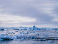 The Ilulissat Icefjord, also known as Sermeq Kujalleq, is draining approximately 7% of Greenland's ice sheet in Ilulissat, Greenland, on Jun...