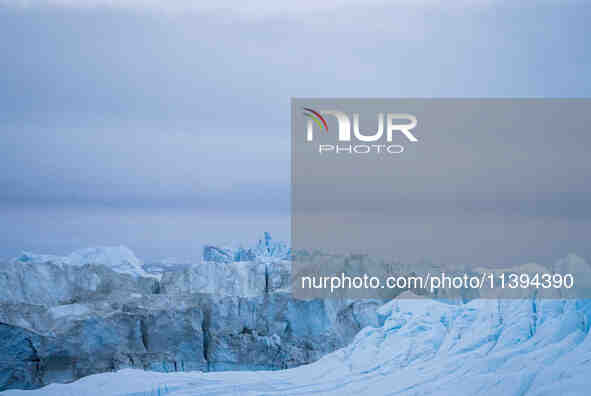 The Ilulissat Icefjord, also known as Sermeq Kujalleq, is draining approximately 7% of Greenland's ice sheet in Ilulissat, Greenland, on Jun...