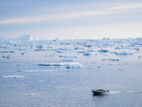 The Ilulissat Icefjord, also known as Sermeq Kujalleq, is draining approximately 7% of Greenland's ice sheet in Ilulissat, Greenland, on Jun...