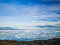 The Ilulissat Icefjord, also known as Sermeq Kujalleq, is draining approximately 7% of Greenland's ice sheet in Ilulissat, Greenland, on Jul...