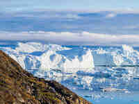 The Ilulissat Icefjord, also known as Sermeq Kujalleq, is draining approximately 7% of Greenland's ice sheet in Ilulissat, Greenland, on Jul...