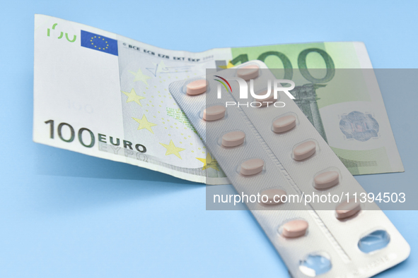 An illustrative image is showing Euros banknotes and medicines in Ankara, Turkey, on July 9, 2024 