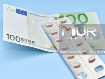 An illustrative image is showing Euros banknotes and medicines in Ankara, Turkey, on July 9, 2024 (