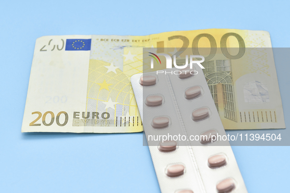 An illustrative image is showing Euros banknotes and medicines in Ankara, Turkey, on July 9, 2024 