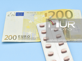 An illustrative image is showing Euros banknotes and medicines in Ankara, Turkey, on July 9, 2024 (