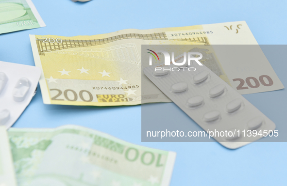 An illustrative image is showing Euros banknotes and medicines in Ankara, Turkey, on July 9, 2024 