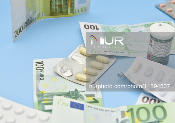 An illustrative image is showing Euros banknotes and medicines in Ankara, Turkey, on July 9, 2024 