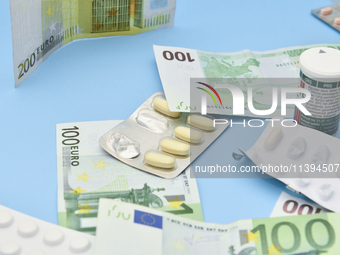 An illustrative image is showing Euros banknotes and medicines in Ankara, Turkey, on July 9, 2024 (