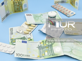 An illustrative image is showing Euros banknotes and medicines in Ankara, Turkey, on July 9, 2024 (