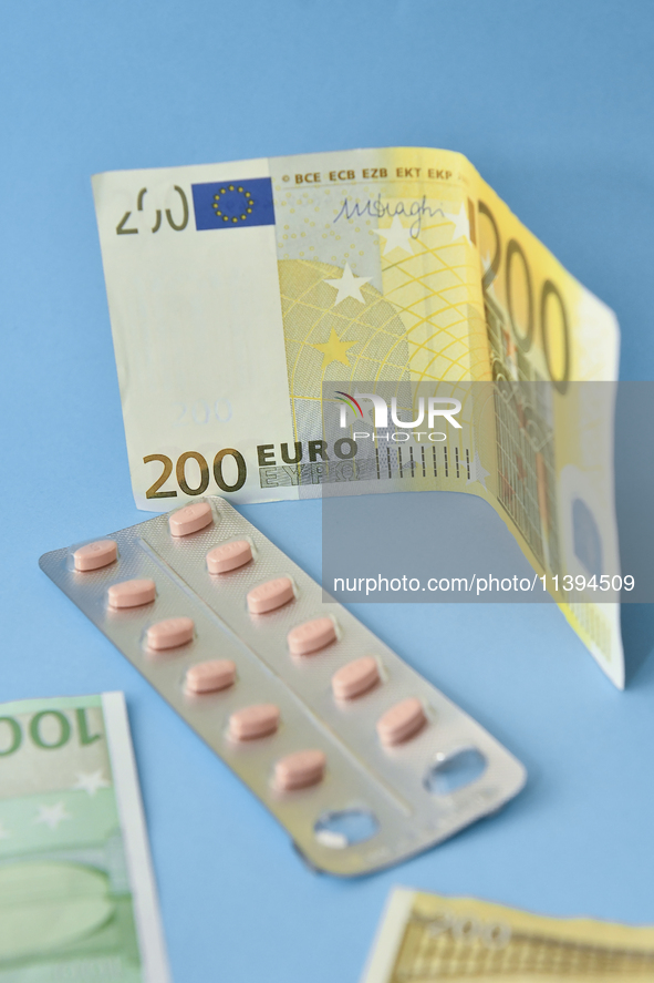 An illustrative image is showing Euros banknotes and medicines in Ankara, Turkey, on July 9, 2024 