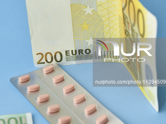 An illustrative image is showing Euros banknotes and medicines in Ankara, Turkey, on July 9, 2024 (