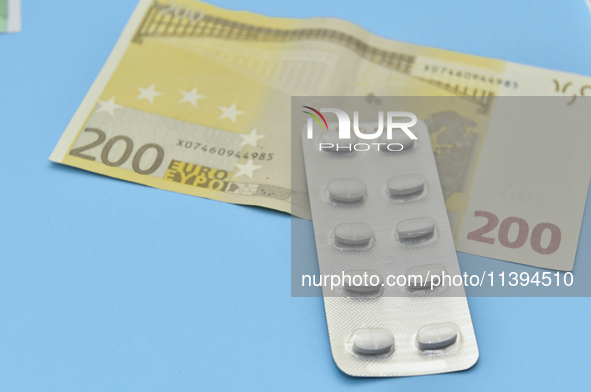 An illustrative image is showing Euros banknotes and medicines in Ankara, Turkey, on July 9, 2024 