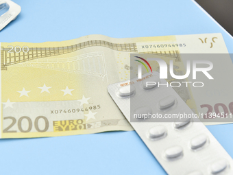 An illustrative image is showing Euros banknotes and medicines in Ankara, Turkey, on July 9, 2024 (