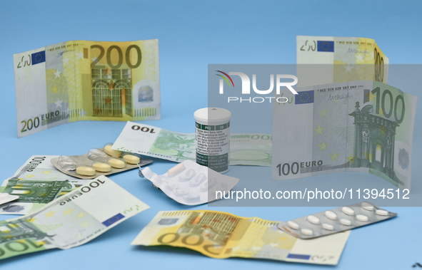 An illustrative image is showing Euros banknotes and medicines in Ankara, Turkey, on July 9, 2024 