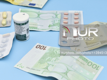 An illustrative image is showing Euros banknotes and medicines in Ankara, Turkey, on July 9, 2024 (