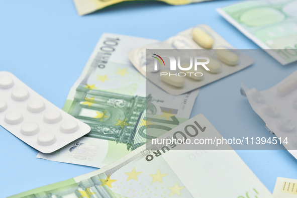 An illustrative image is showing Euros banknotes and medicines in Ankara, Turkey, on July 9, 2024 