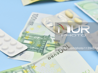 An illustrative image is showing Euros banknotes and medicines in Ankara, Turkey, on July 9, 2024 (