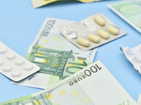 An illustrative image is showing Euros banknotes and medicines in Ankara, Turkey, on July 9, 2024 (