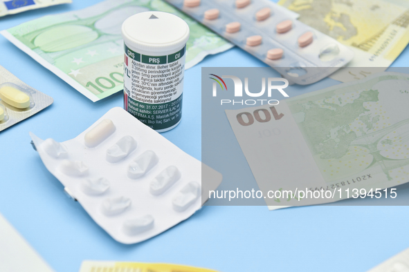 An illustrative image is showing Euros banknotes and medicines in Ankara, Turkey, on July 9, 2024 