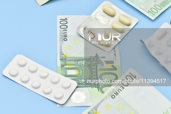 An illustrative image is showing Euros banknotes and medicines in Ankara, Turkey, on July 9, 2024 