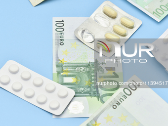 An illustrative image is showing Euros banknotes and medicines in Ankara, Turkey, on July 9, 2024 (