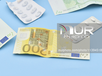 An illustrative image is showing Euros banknotes and medicines in Ankara, Turkey, on July 9, 2024 (