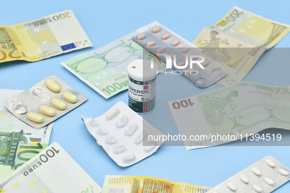 An illustrative image is showing Euros banknotes and medicines in Ankara, Turkey, on July 9, 2024 