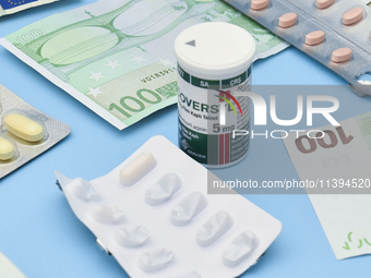 An illustrative image is showing Euros banknotes and medicines in Ankara, Turkey, on July 9, 2024 (