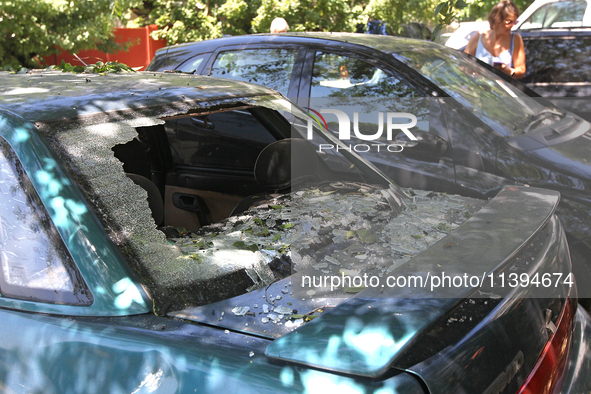 A car is being damaged by the Russian missile attack in Dnipro, Ukraine, on July 8, 2024. NO USE RUSSIA. NO USE BELARUS. 