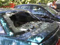 A car is being damaged by the Russian missile attack in Dnipro, Ukraine, on July 8, 2024. NO USE RUSSIA. NO USE BELARUS. (