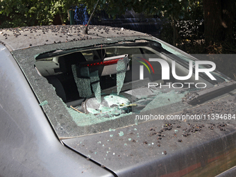 A car is being damaged by the Russian missile attack in Dnipro, Ukraine, on July 8, 2024. NO USE RUSSIA. NO USE BELARUS. (