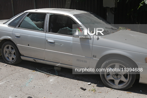 A car is being damaged by the Russian missile attack in Dnipro, Ukraine, on July 8, 2024. NO USE RUSSIA. NO USE BELARUS. 