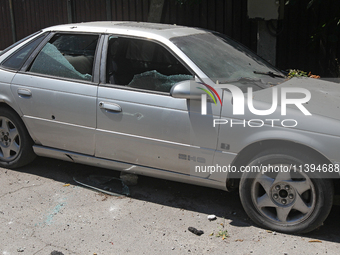 A car is being damaged by the Russian missile attack in Dnipro, Ukraine, on July 8, 2024. NO USE RUSSIA. NO USE BELARUS. (