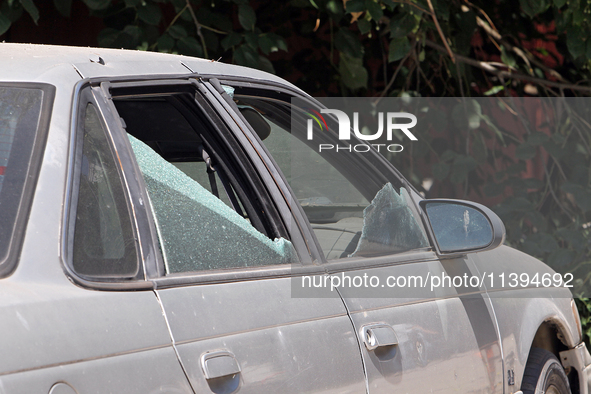 A car is being damaged by the Russian missile attack in Dnipro, Ukraine, on July 8, 2024. NO USE RUSSIA. NO USE BELARUS. 