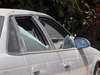 A car is being damaged by the Russian missile attack in Dnipro, Ukraine, on July 8, 2024. NO USE RUSSIA. NO USE BELARUS. (