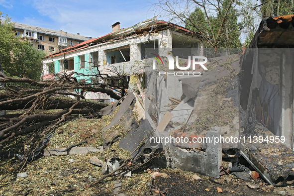 A kindergarten in the Holosiivskyi district is being destroyed by a Russian missile attack in Kyiv, Ukraine, on July 8, 2024. NO USE RUSSIA....