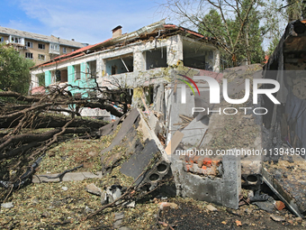 A kindergarten in the Holosiivskyi district is being destroyed by a Russian missile attack in Kyiv, Ukraine, on July 8, 2024. NO USE RUSSIA....