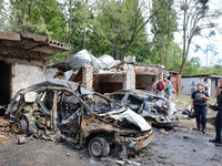 Garages in the Holosiivskyi district are being destroyed by the Russian missile attack in Kyiv, Ukraine, on July 8, 2024. NO USE RUSSIA. NO...