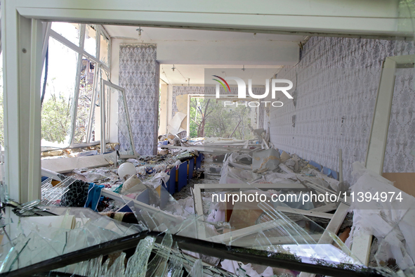 A kindergarten in the Holosiivskyi district is being destroyed by a Russian missile attack in Kyiv, Ukraine, on July 8, 2024. NO USE RUSSIA....