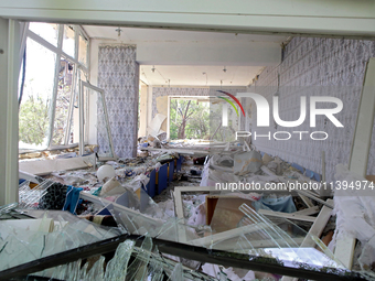 A kindergarten in the Holosiivskyi district is being destroyed by a Russian missile attack in Kyiv, Ukraine, on July 8, 2024. NO USE RUSSIA....