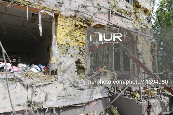 A kindergarten in the Holosiivskyi district is being destroyed by a Russian missile attack in Kyiv, Ukraine, on July 8, 2024. NO USE RUSSIA....