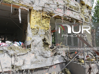 A kindergarten in the Holosiivskyi district is being destroyed by a Russian missile attack in Kyiv, Ukraine, on July 8, 2024. NO USE RUSSIA....