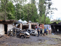 Garages in the Holosiivskyi district are being destroyed by the Russian missile attack in Kyiv, Ukraine, on July 8, 2024. NO USE RUSSIA. NO...