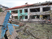 A kindergarten in the Holosiivskyi district is being destroyed by a Russian missile attack in Kyiv, Ukraine, on July 8, 2024. NO USE RUSSIA....